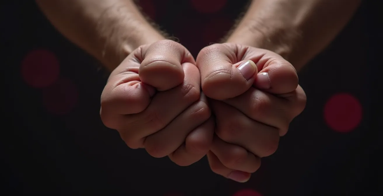 Gros plan sur des mains entrelacées montrant la tension et la cohésion du groupe